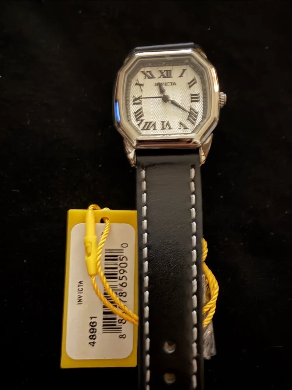 Invicta Women's Silver Octagonal Case Watch with Black Leather Strap